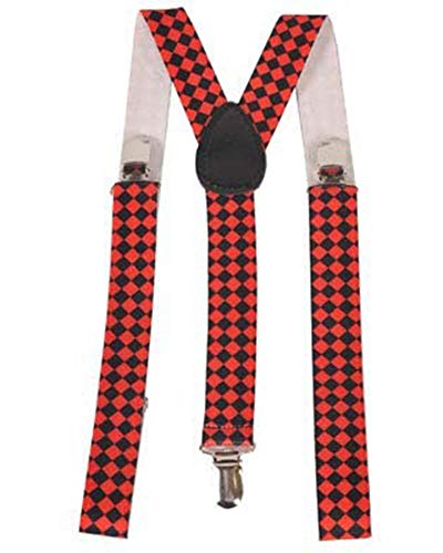 Dress-Up-America Suspenders for Adults - Party Suspenders - Y Back Adjustable Suspenders for Men, Women, and Teens (Red Checkered)