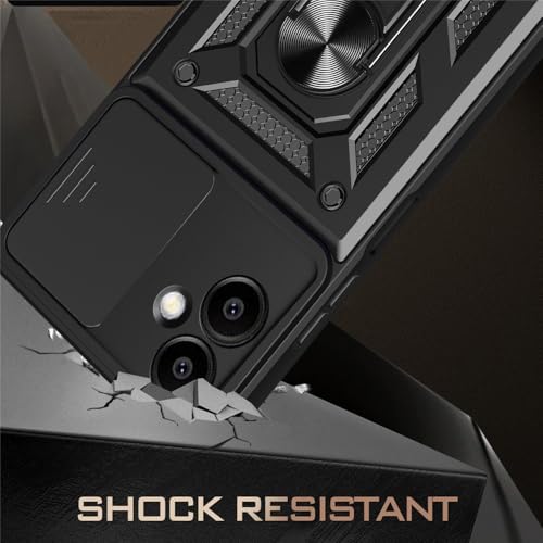 Image of Heavy Duty Back Case Cover for Samsung Galaxy A06 5G, Shockproof Samsung Galaxy A06 Back Cover, Ring Case with Kickstand and Camera Protection Shutter - Black