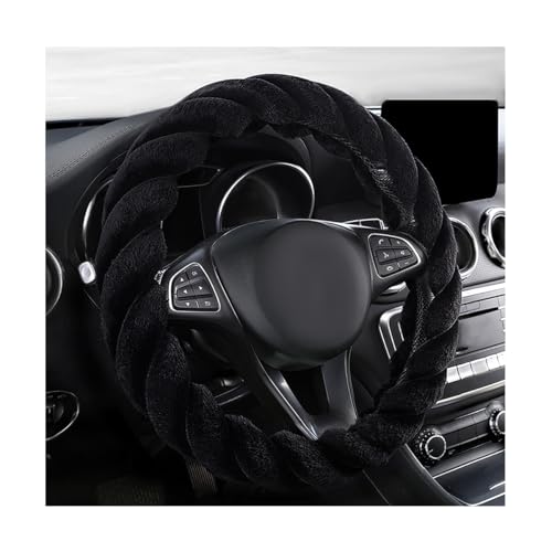 KVAEY Fluffy Car Steering Wheel Cover 15 Inches Anti-Slip Round Fuzzy Winter Steering Wheel Protector Soft Warm Plush Steering Wheel Cover for Women Girls Car Accessories (Black Round)