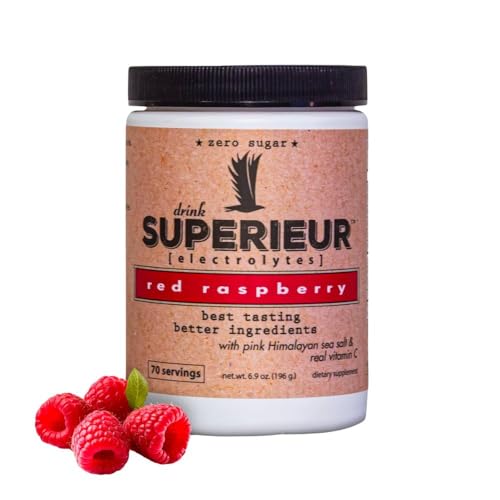 Superieur Electrolytes Plant Based Electrolyte Supplement w/Sea Minerals for Hydration & Recovery Keto Friendly Non-GMO Zero Sugar Vegan Healthy Sports Drink Powder Raspberry (70 Servings)