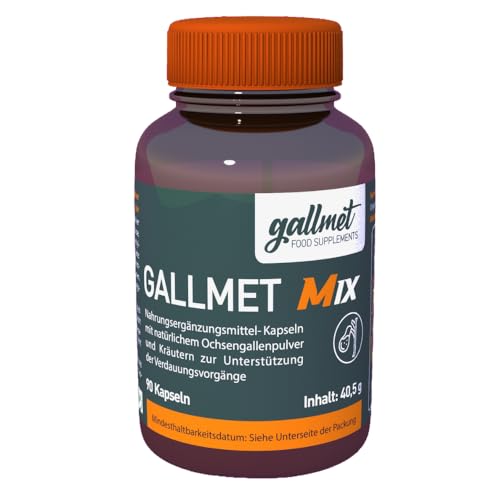 GALLMET-Mix 90 Kapseln, Gallensäure + Kräuter, Ox Bile, Kapseln, Verdauungsenzyme zur Unterstützung der Leber, mit Ochsen-Galle und Gallensalzen, ideal nach Entfernung der Gallenblase