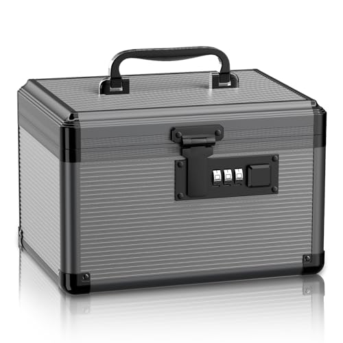 Lockbako Medicine Lock Box with Code, Locking Medicine Box with Removable Tray, Portable First Aid Box for Home, 10 * 6.9 * 6.9 Inch (Black)