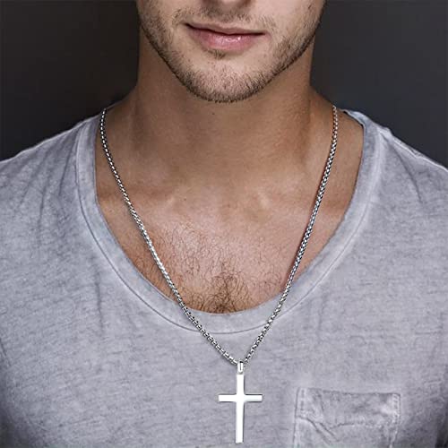 FANCIME Cremation Urn Cross Necklace For Ashes White Gold Plated 925 Solid Sterling Silver Pendant Cremation Jewelry For Men, With Strong Stainless Steel Box Chain 24 Inch3