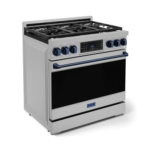 Image of Gordon Ramsay by THOR Kitchen 36 Inch Professional Liquid Propane Range with Tilt Panel Touch Control in Stainless Steel /Navy Blue