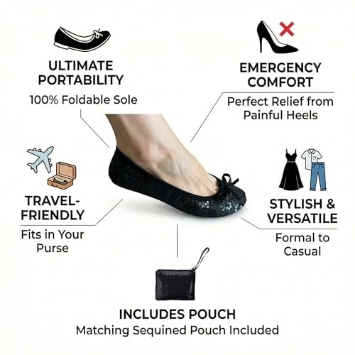 Image of Women's Foldable Ballet Flats - Portable Flat Shoes for Travel and Wedding that Fit in Your Purse
