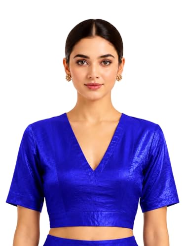 Image of Thevasa Women's Everyday Divine Depth V Neck Half Sleeves Blouse