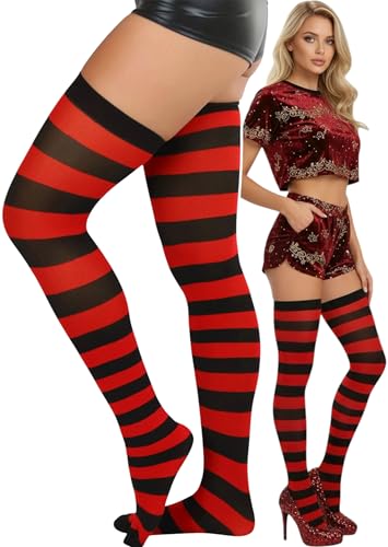 Image of ToBeInStyle Women's Vibrant Horizontal Wide Striped Thigh High Stockings