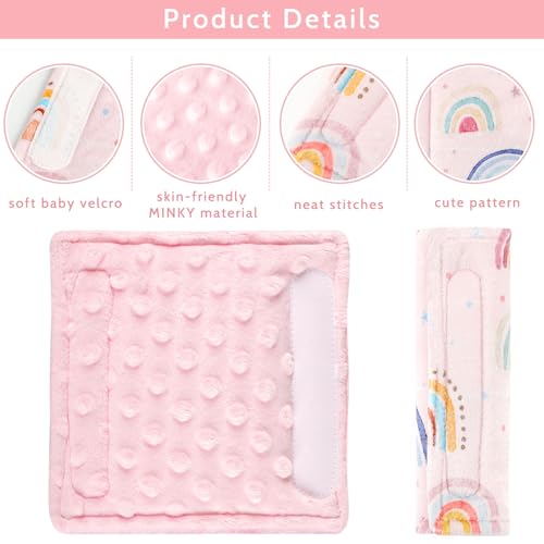 Image of Carseat Strap Covers for Babies, Soft Seatbelt Covers for Kids, Reversible Baby Car Seat Strap Covers, Size: 6.5 x 6.5 inch, for Baby Car Seat, Stroller, Swing, High Chair, Rainbow