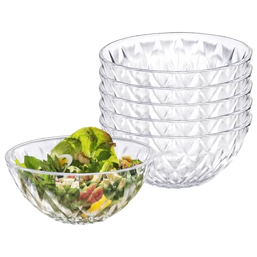 Wieat Salads Bowls, 6 Pcs Medium Diamond Serving Bowls, Dipping Bowls, Serving Dishes, Cooking Round Clear Glass Bowl for Snack, Spices, Dipping, Jam, Creams, Salads, Dessert, Rice