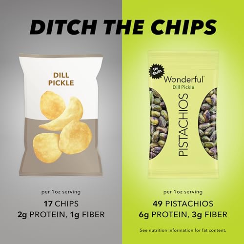 Wonderful Pistachios No Shells, Dill Pickle Flavored Nuts, 2.25 Ounce Bag (Pack of 8), Dill Pickle Snacks, Healthy Snack, Travel Snacks
