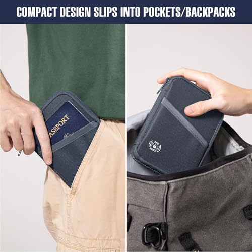 FIREDOG Passport Holder for Travel,RFID Blocking Passport Holder & Travel Wallet for Men and Women - Secure Organizer Multiple Card Slots, Holds Passports, Cards, Tickets, ID, Cash Holder(Grey)3