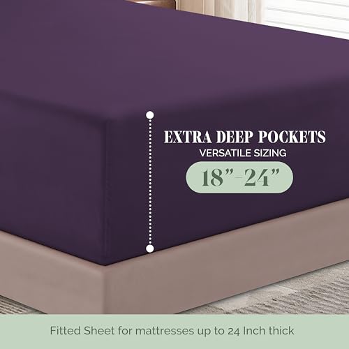 Elegant Comfort Luxurious 1500 Premium Hotel Quality Microfiber 4-Piece Sheet Set, 18-24 Inches Deep - Extra Deep Pocket Sheets - Ultra Soft 4PC Deep Pocket Sheets, Twin/Twin XL, Eggplant-Purple