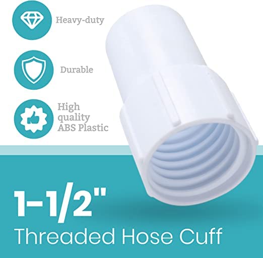 U.S. Pool Supply Lot De 2 Manchons De Tuyau De Piscine De 3,8 Cm – Manchon De Rechange Pour Tuyaux D'aspirateur Enroulés En Spirale – Manchette Filetée, Plastique ABS Durable, Extrémités De