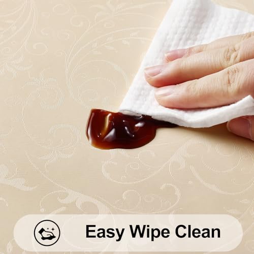Image of Smiry Rectangle Table Cloth, Waterproof Heavy Duty Vinyl Tablecloths, Wipeable Washable Table Cover for Kitchen and Dining Room (Cream, 60 inch X 120 inch)
