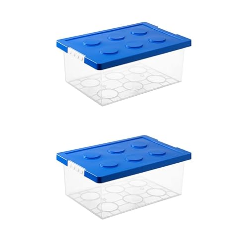 霜山 2個セット Lサイズ ブロック収納ボックス おもちゃ箱 おもちゃ収納ケース 積み木ケース 子供 積み重ね 大容量 整理ボックス スタッキング フタ付き 小物収納 ふた付き 頑丈 ロック付き バックル付き おもちゃオーガナイザー レゴブロック レイヤー