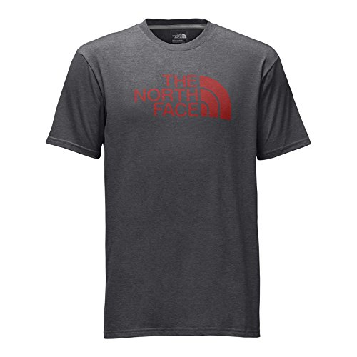 THE NORTH FACE Men's Short Sleeve Half Dome Tee, TNF Dark Grey Heather/Sunbaked Red, Large