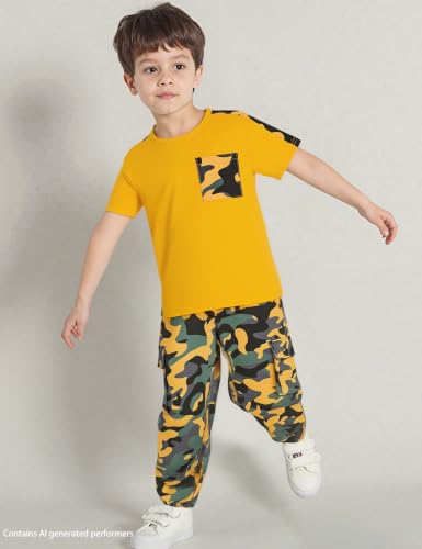 Image of mksodopy Boys Clothes Outfits Set, Camo Cargo Pants and Short Sleeve Pocket Tee 2PC Summer Tracksuit for Kids 5-16Y