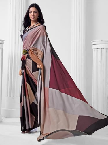 Image of SIRIL Women's Printed Crepe Silk Saree with Unstitched Blouse Piece