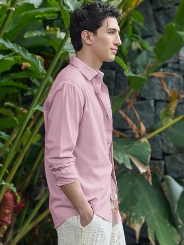 Image of Bewakoof Mens Solid Regular Fit Full Sleeve Collar Cotton Linen Blend Shirt