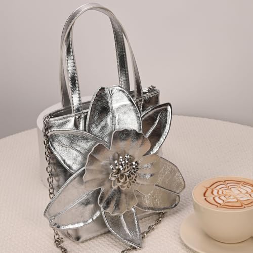 Image of Mini Flower Evening Purse Floral Clutch Purses for Women PU Leather Evening Handbag with Chain Wedding Party Prom