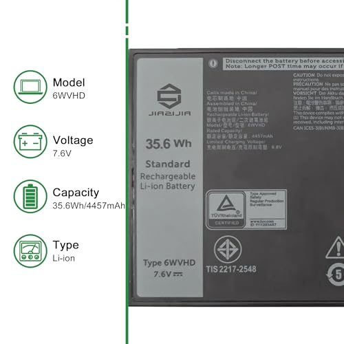 Image of 6WVHD 451-BDDY Laptop Battery Replacement for Dell Latitude 7230 Rugged Extreme Tablet T06H T06H001 Pro Rugged 12 Tablet RA02260 Series FNW8F 0VDDJY VDDJY 0JM6CX JM6CX 7.6V 35.6Wh 4457mAh
