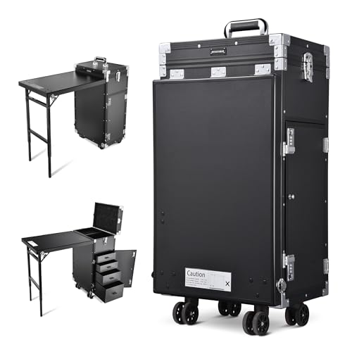 BYOOTIQUE Portable Manicure Table Desk Station for Nail Tech Organizer Rolling Makeup Case with Wheels 4 Drawers Storage for Manicurist Technician Workstation Artist,Black