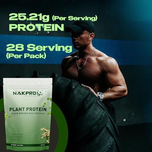 Image of NAKPRO NUTRITION Plant Protein Powder (Pea & Brown Rice Protein), Mango - 2kg | 25.2g Protein| All Essential Amino Acids