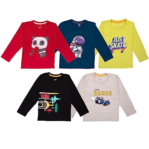 Image of Lush Plush Boys Cotton Full Sleeves Printed T-Shirt (Multicolor) Combo Pack