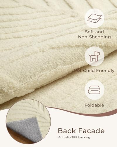 Tapis lavable salon 152x213 cm doux et moderne blanc crème - 3