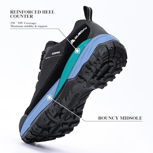 Queday Mens Waterproof Hiking Shoes Lightweight Outdoor Cordura Walking Shoes Breathable Hike Trekking Trails Camping Climbing3