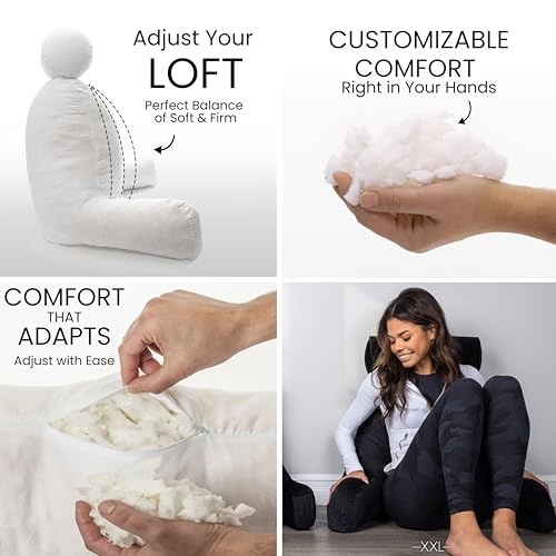 Image of Husband Pillow XXL The Original for Adults - 30 inch Tall Backrest for Sitting Up in Bed - Firm Support Reading & Bed Rest Pillows for Adults, Neck Roll, Removable Cover - TV - Black