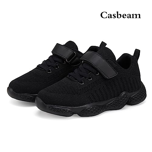 Casbeam Kids Breathable Sneakers Mesh Lightweight Easy Walk Casual Sport Strap Athletic Running Shoes For Boys Girls 050 All Black 32 #TOP1
