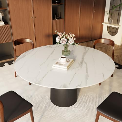 MODUSKYE Round Sintered Stone Dining Table, Half-Cylinder Pattern 53" Dining