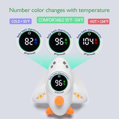 Image of Baby Bathtub Thermometer with LED Display Screen+White Airplane toy-2-in-1 | Color Coded Alarm (Cold /Comfortable /hot) Bath Temperature Monitor, Adorable Floating Toys for Infants, Essential for Babies