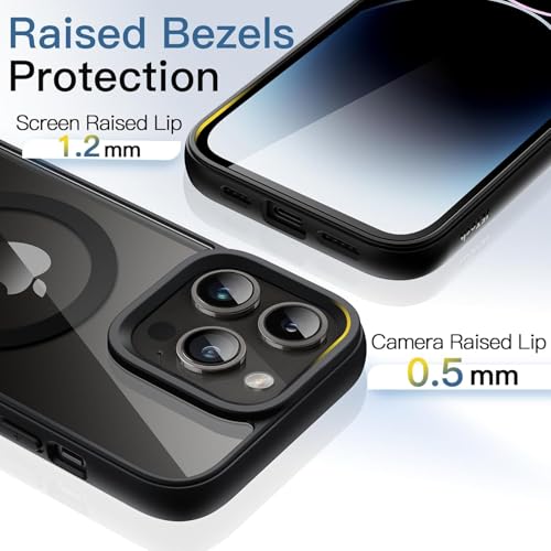 Image of Temdan Magnetic Case for iPhone 14 Pro Max 6.7-Inch Compatible with MagSafe, Shockproof Phone Bumper Cover, Solid Color Matte TPU Frame, Anti-Scratch Clear Back (Black)