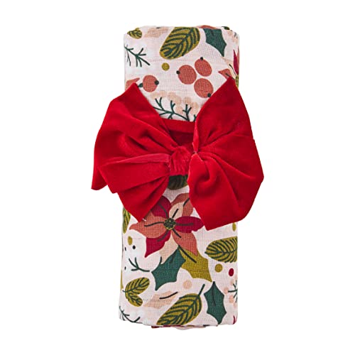 Image of Mud Pie Baby Girl Christmas Swaddle and Headband Set, Pink Floral, 0-6 Months