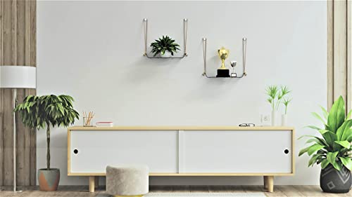 Image of Meshable Weebill 1-Tier Wall Hanging Metal Wall Shelf with Jute Rope, Home Decor Wall Shelves and Storage Racks with Elegant Design Ideal for for Balcony and Terrace, Standard Size - Grey