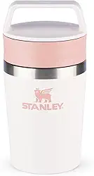 Stanley - Copo de Café Térmico, Caneca de Viagem Café Go com Tampa de Duas Partes Para Beber e Alça de Transporte, Garrafa Térmica de Aço Inoxidável, 236 ml, Rose Quartz