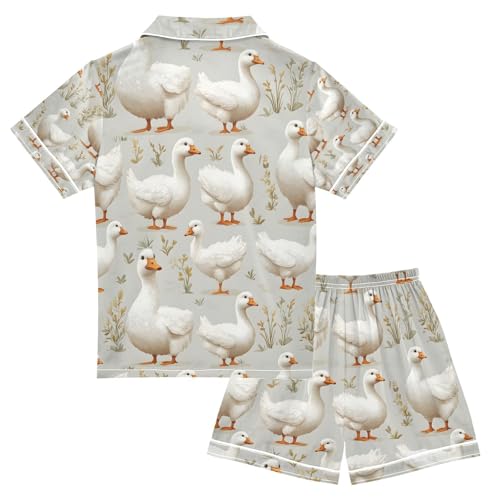 senya Cute Fat Geese Satin Summer Pajama Sets Silk Short Sleeve Button Down Sleepwear2