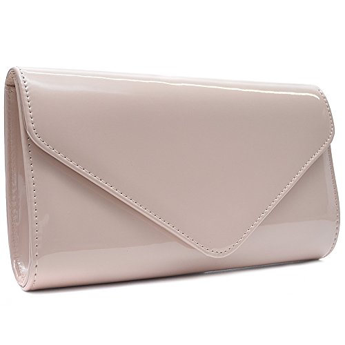 Vain Secrets Damen Abendtasche Clutch in Lack Leder Look in vielen Farben (24 cm Lang - 14 cm Hoch - 5 cm Breit, Nude) Cover