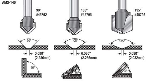 Image of Amana Tool - AMS-140 3-Pc. Carbide Tipped V-Groove 90, 108 & 135 Angles For Doubl