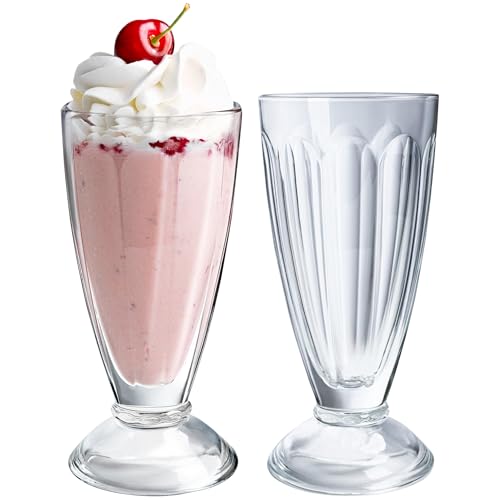 KONZEPT Copas para helado 300 ml – Set de 12 copas de postre de vidrio con pie, ideales para batidos, yogur, frutas y postres fríos