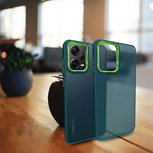 Image of A rtistque Frosted Translucent Back Cover Case for Mi Redmi Note 12 Pro Plus 5G | Electroplated Chrome Ring | Raised Camera Edges for Protection | Smooth Sides TPU - Green