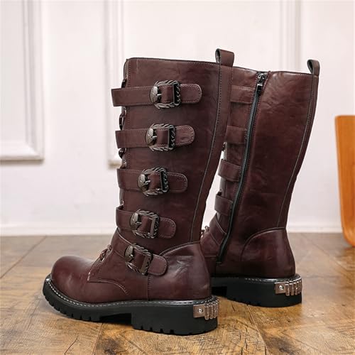 Image of CHUUMEE Men's Wear Resistant Cycling Motorcycle Boots Side Zipper Waterproof Biker Riding Punk Rock Metal Toe Cowboy Western Tactical Army Boot