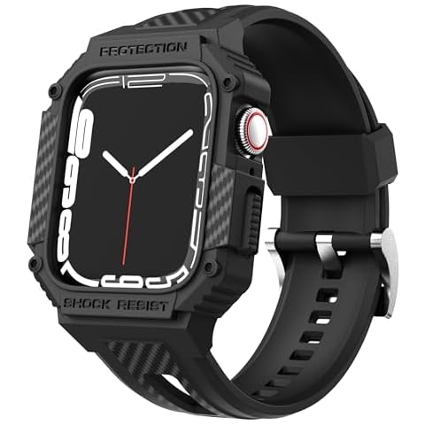 GELISHI Bands Compatible with Apple Watch 9/8/7 45mm, Rugged Men Sport Band with Protective Case for Watch SE 44mm Series 6/5/4/3 42mm Black Cover