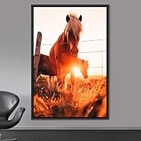 Framed Canvas Wall Art Two Horses Animals Dramatic Farmhouse/Country Horse Living Room Multicolor Photography - 16x24 inches