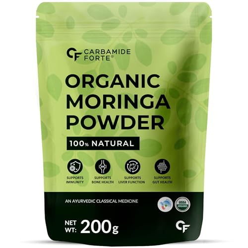 Carbamide Forte 100% Organic Moringa Powder - Moringa Oleifera - USDA Certified | Moringa Leaves Powder | Moringa Powder Organic for Immunity, Digestion & Energy | Drumstick Leaves Powder - 200g