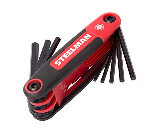 Image of Steelman Portable Folding Hex Key Wrench Multi-Tool Standard (SAE), Set Includes 5 /64, 3 /32, 7 /64, 1 /8, 9 /64, 5 /32, 3 /16, 7 /32, 1 /4-Inch, Chamfered Ends, Rubberized Grip