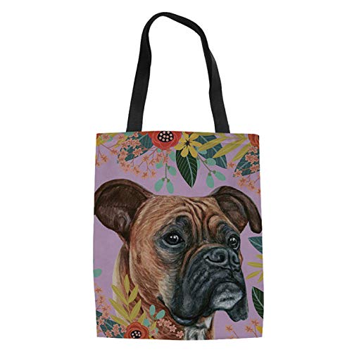 Bolso De Compras De Lona Impresa,Perro Arrugado En La Cara, Bolso De Mano De Lino Con Estampado De Flores De Perro Personalizado Para Mujer Bolso De Compras Reutilizable Para Niñas Bolso De Hombro Pa