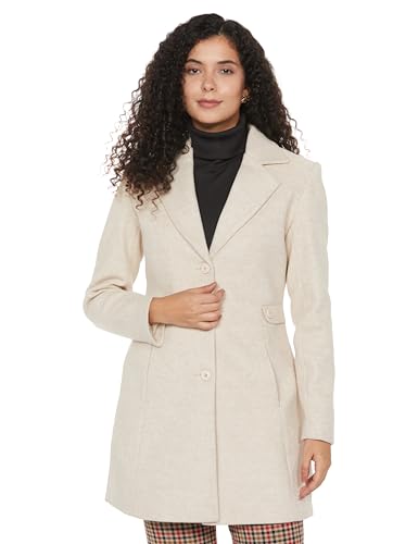 Image of Qube By Fort Collins Women's Semi-Long Tweed Coat with Knitted Finish - Elegant Winter Outerwear for Casual and Formal Looks
